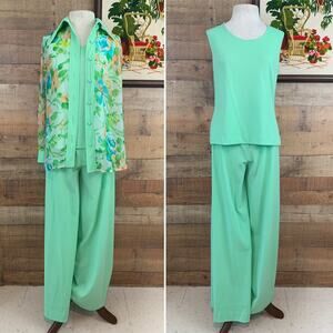 Vintage 1970’s MOD 3 Piece Set Polyester Pants Set Floral Boho Size Medium